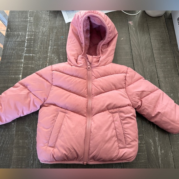 SWISS TECH Baby Girls Winter Coat Fleece Lined Fold Over Mitten Cuffs Size 12m - Picture 1 of 6
